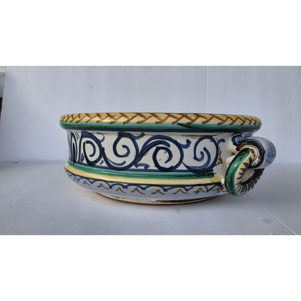 Vtg Handmade/Painted CASTELLI Art Pottery Majolica Shallow Bowl Centerpiece